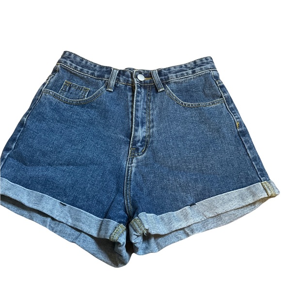 FINAL PRICE: Shein NEW Medium Wash High Waisted Denim Cuffed Shorts - Picture 1 of 6